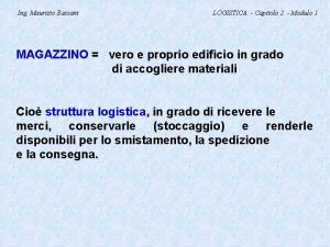 Ing Maurizio Bassani LOGISTICA Capitolo 2 Modulo 1