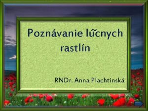 Poznvanie lcnych rastln RNDr Anna Plachtinsk Klikni na