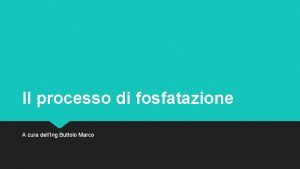 Il processo di fosfatazione A cura dellIng Buttolo