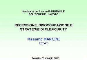 Seminario per il corso ISTITUZIONI E POLITICHE DEL