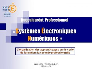 Baccalaurat Professionnel Systmes lectroniques Numriques Lorganisation des apprentissages