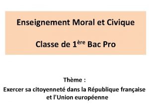 Enseignement Moral et Civique Classe de 1re Bac