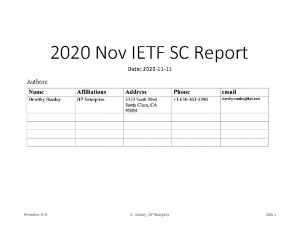 2020 Nov IETF SC Report Date 2020 11