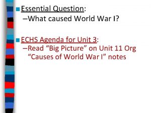 Essential Question What caused World War I ECHS