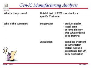 GenX Manufacturing Analysis What is the process Build