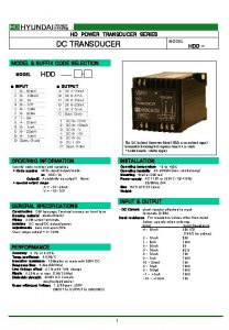HD POWER TRANSDUCER SERIES MODEL DC TRANSDUCER HDD