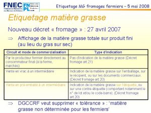 Etiquetage MG fromages fermiers 5 mai 2008 Etiquetage