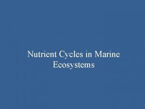 Nutrient Cycles in Marine Ecosystems Objectives Inputs and