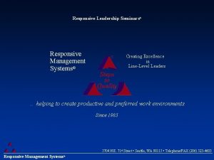 Responsive Leadership Seminars Responsive Management Systems Creating Excellence