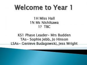 Welcome to Year 1 1 H Miss Hall