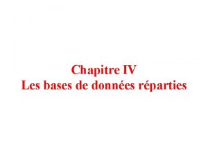 Chapitre IV Les bases de donnes rparties Introduction