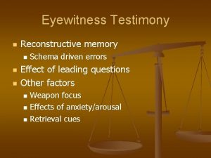 Eyewitness Testimony n Reconstructive memory n n n