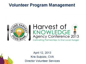 Volunteer Program Management April 12 2013 Kris Sulpizio