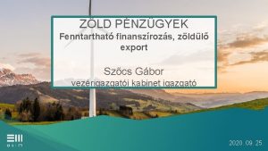 ZLD PNZGYEK Fenntarthat finanszrozs zldl export Szcs Gbor