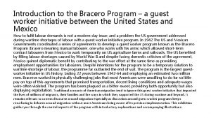 Introduction to the Bracero Program a guest worker