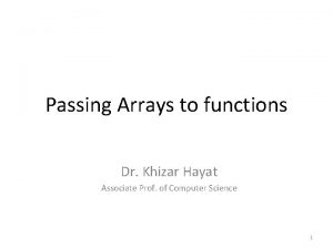 Passing Arrays to functions Dr Khizar Hayat Associate