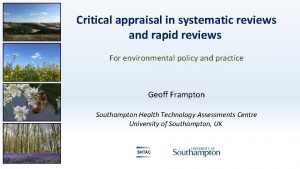 Critical appraisal in systematic reviews and rapid reviews Critical appraisal in systematic reviews and rapid reviews