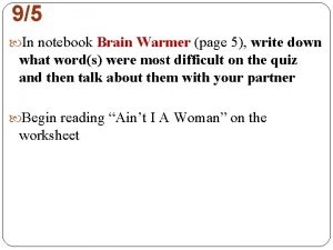 95 In notebook Brain Warmer page 5 write