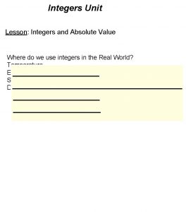 Integers Unit Lesson Integers and Absolute Value Where