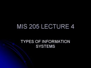 MIS 205 LECTURE 4 TYPES OF INFORMATION SYSTEMS