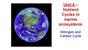 Unit 4 Nutrient Cycles in marine ecosystems Nitrogen