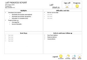 UAT PROGRESS REPORT UAT STATUS UAT Project name