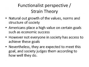 Functionalist perspective Strain Theory Natural out growth of