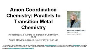 Anion Coordination Chemistry Parallels to Transition Metal Chemistry