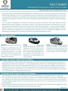 FACT SHEET Recreational Vehicles RVs and Child Occupants