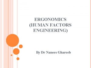 ERGONOMICS HUMAN FACTORS ENGINEERING By Dr Nanees Ghareeb