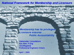 National Framework for Membership and Licensure Membership has