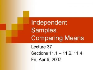 Independent Samples Comparing Means Lecture 37 Sections 11