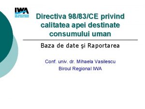 Directiva 9883CE privind calitatea apei destinate consumului uman