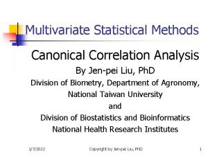 Multivariate Statistical Methods Canonical Correlation Analysis By Jenpei