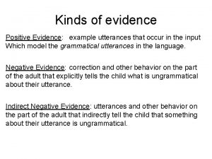 Kinds of evidence Positive Evidence example utterances that