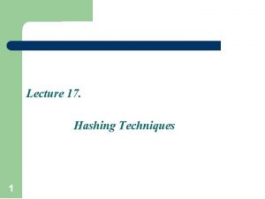 Lecture 17 Hashing Techniques 1 Recap Counting radix