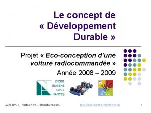 Le concept de Dveloppement Durable Projet Ecoconception dune