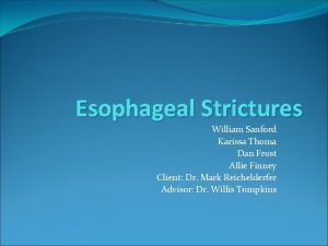 Esophageal Strictures William Sanford Karissa Thoma Dan Frost