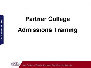 The Admissions Office Partner College Admissions Training Krys
