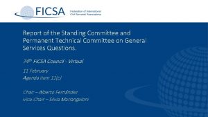 Report of the Standing Committee and Permanent Technical