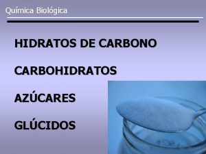 Qumica Biolgica HIDRATOS DE CARBONO CARBOHIDRATOS AZCARES GLCIDOS