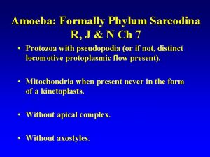 Amoeba Formally Phylum Sarcodina R J N Ch