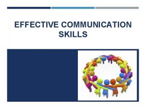 EFFECTIVE COMMUNICATION SKILLS COMMUNICATION The sending and receiving