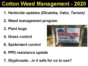 Cotton Weed Management 2020 1 Herbicide updates Dicamba