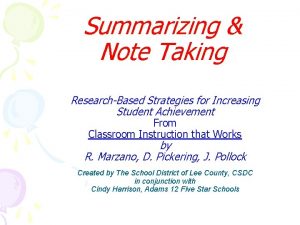 Summarizing Note Taking ResearchBased Strategies for Increasing Student