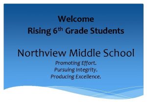 Welcome th Rising 6 Grade Students Northview Middle