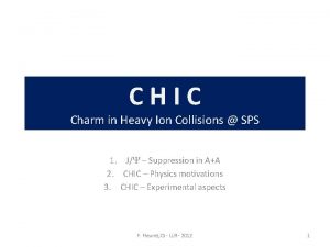 CHIC Charm in Heavy Ion Collisions SPS 1