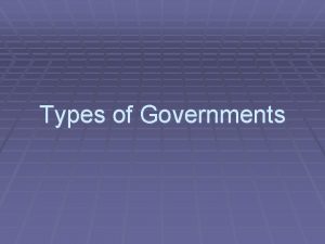 Types of Governments Description Direct Democracy Representative Democracy