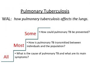 Pulmonary Tuberculosis WAL how pulmonary tuberculosis affects the