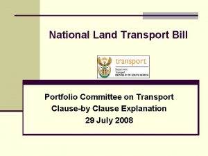 National Land Transport Bill Portfolio Committee on Transport